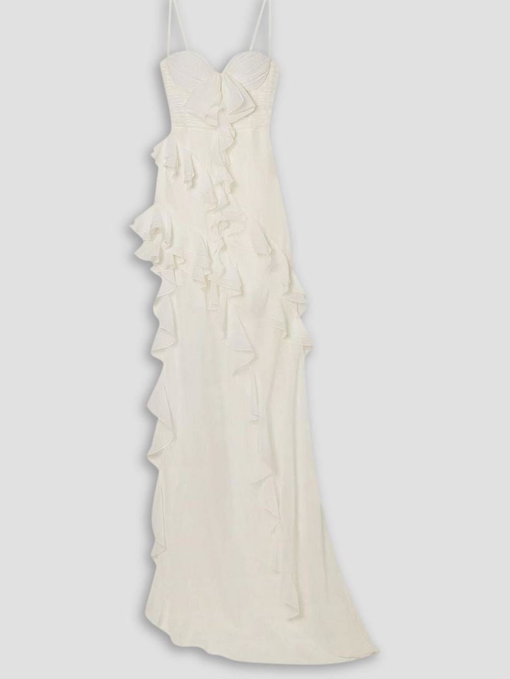 Elegant White Ruffled Spaghetti-Strap Evening Dress - Picture 1 of 5